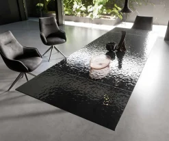 EsstischEdge 200-300x100 Reliefglas Rauchschwarz 3D-Design Kreuzgestell Rechteck Schwarz ausziehbar Sofort versandfertig