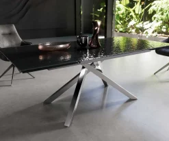 EsstischEdge 200-300x100 Reliefglas Rauchschwarz 3D-Design Kreuzgestell Rechteck Edelstahl ausziehbar Sofort versandfertig