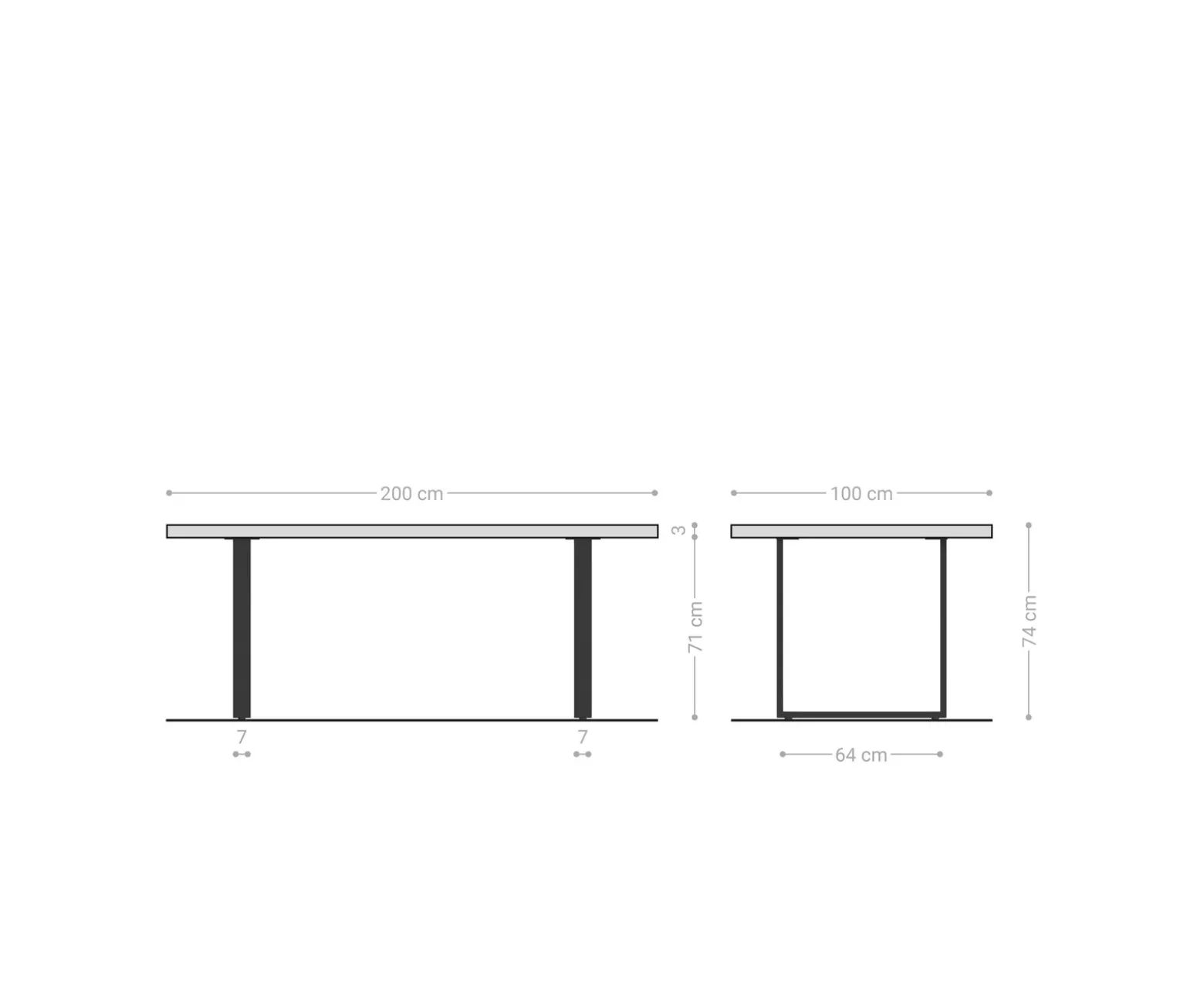 EsstischEdge 200x100x2,5-3 Eiche Natur Edelstahl schmal Live- Sofort versandfertig