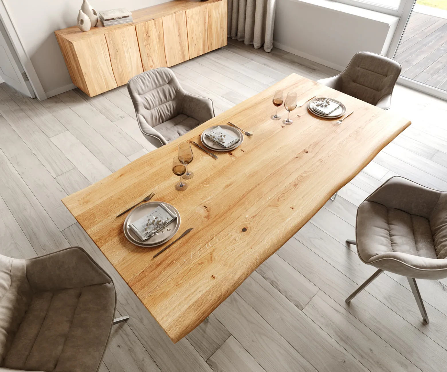 EsstischEdge 200x100x2,5-3 Eiche Natur Glas Live- Sofort versandfertig