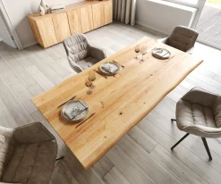 EsstischEdge 200x100x2,5-3 Eiche Natur V-Gestell Flachstahl Schwarz Live- Sofort versandfertig