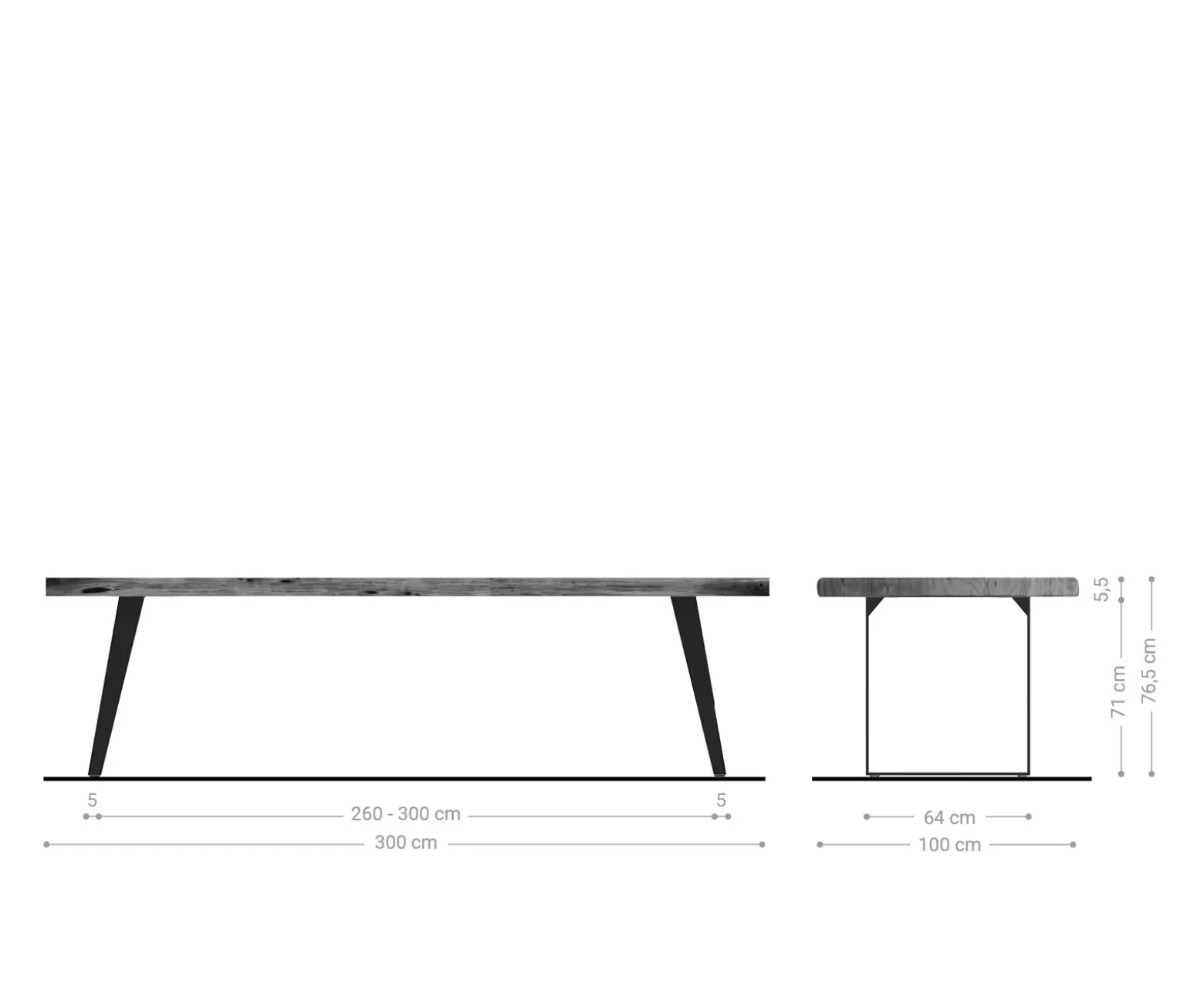 EsstischEdge 300x100 XL Akazie Braun Metall Schräg Live- Versandfertig ca. 07.11.26
