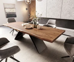 EsstischEdge 260x100 XL Akazie Braun V-Gestell Flachstahl Schwarz Live- Sofort versandfertig