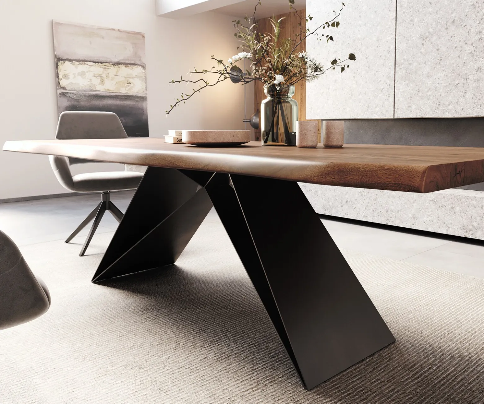EsstischEdge 260x100 XL Akazie Braun V-Gestell Flachstahl Schwarz Live- Sofort versandfertig