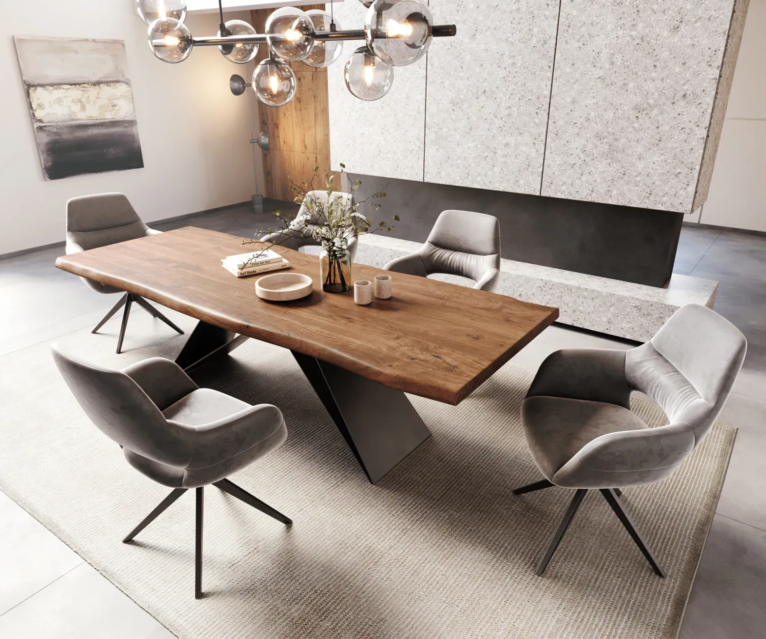 EsstischEdge 260x100 XL Akazie Braun V-Gestell Flachstahl Schwarz Live- Sofort versandfertig