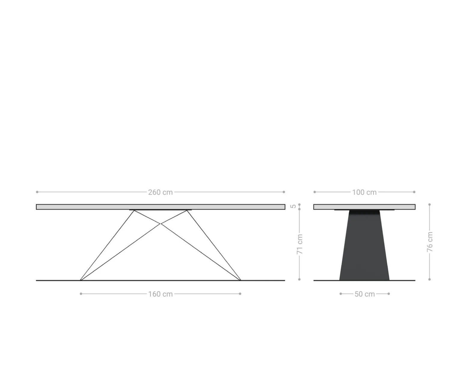 EsstischEdge 260x100 XL Akazie Braun V-Gestell Flachstahl Schwarz Live- Sofort versandfertig