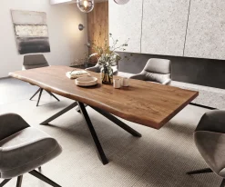 EsstischEdge 260x100 XL Akazie Braun Kreuzgestell Rechteck Schwarz Live- Sofort versandfertig