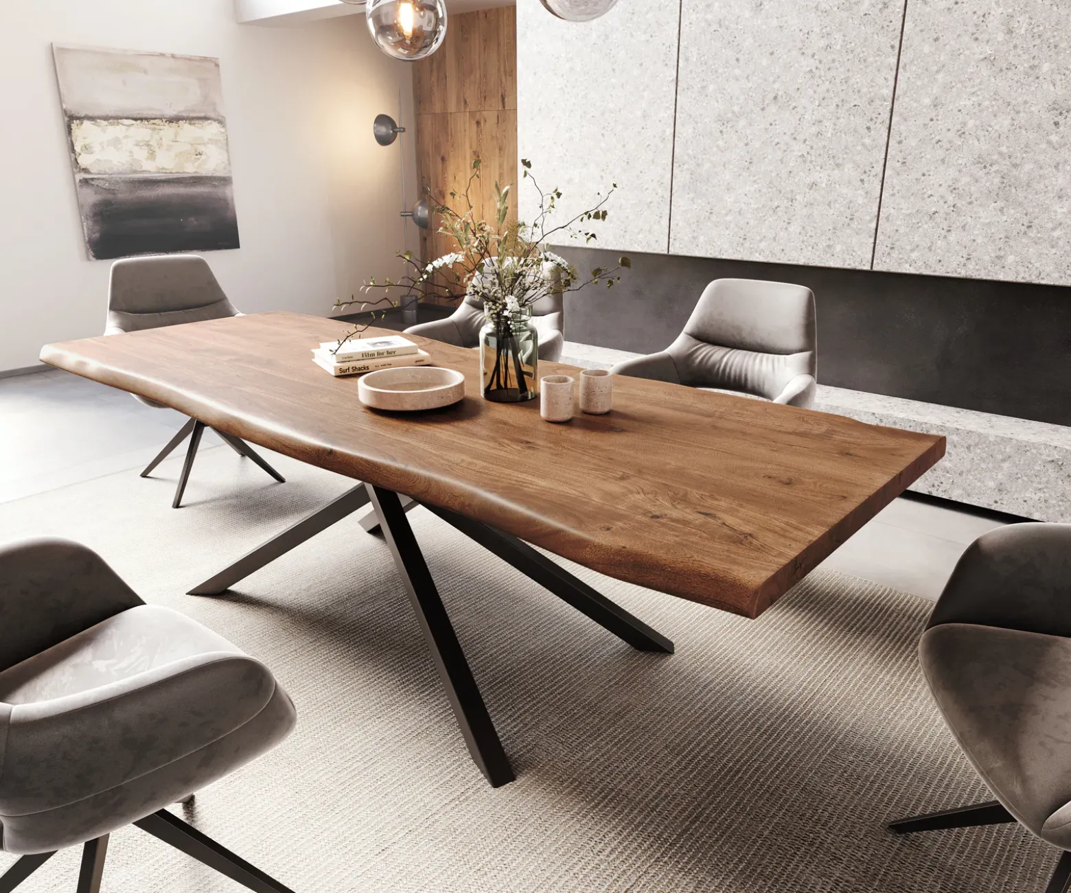EsstischEdge 260x100 XL Akazie Braun Kreuzgestell Rechteck Schwarz Live- Sofort versandfertig