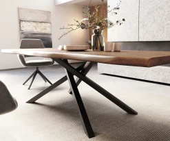 EsstischEdge 260x100 XL Akazie Braun Kreuzgestell Rechteck Schwarz Live- Sofort versandfertig