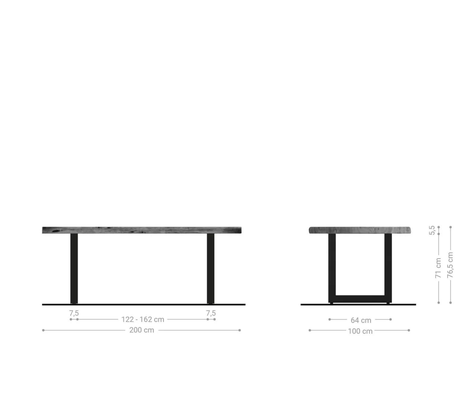 EsstischEdge 200x100 XL Akazie Natur Edelstahl Breit Live- Sofort versandfertig