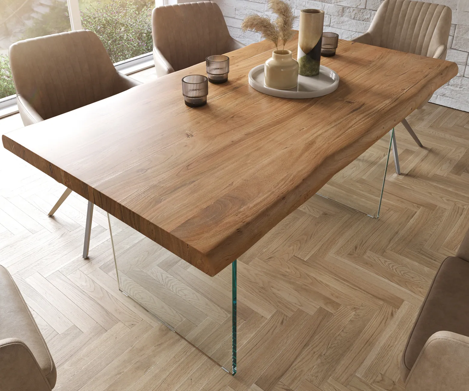 EsstischEdge 160x90 XL Akazie Natur Glas Live- Sofort versandfertig