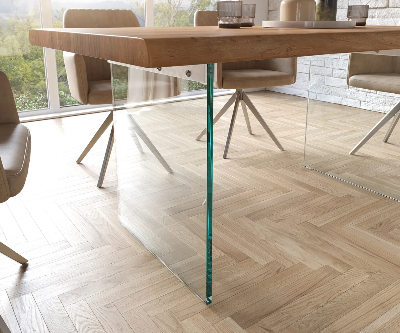EsstischEdge 160x90 XL Akazie Natur Glas Live- Sofort versandfertig