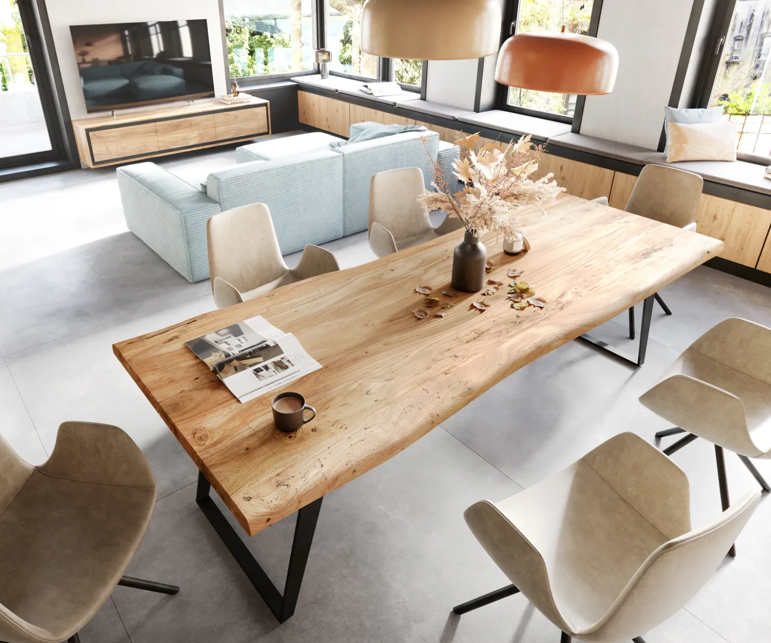 EsstischEdge 260x100 XL Akazie Natur Metall Schräg Live- Sofort versandfertig