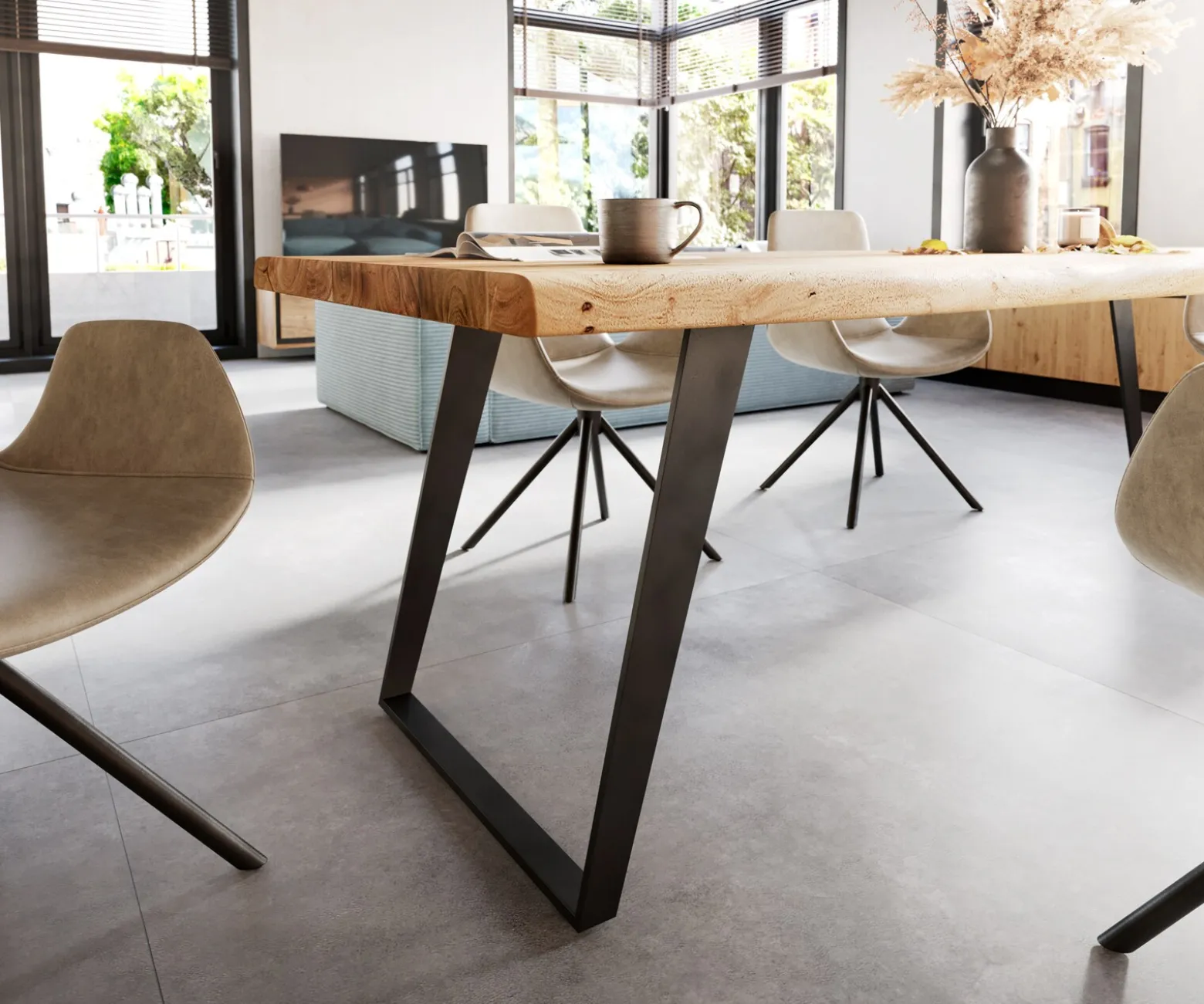 EsstischEdge 260x100 XL Akazie Natur Metall Schräg Live- Sofort versandfertig