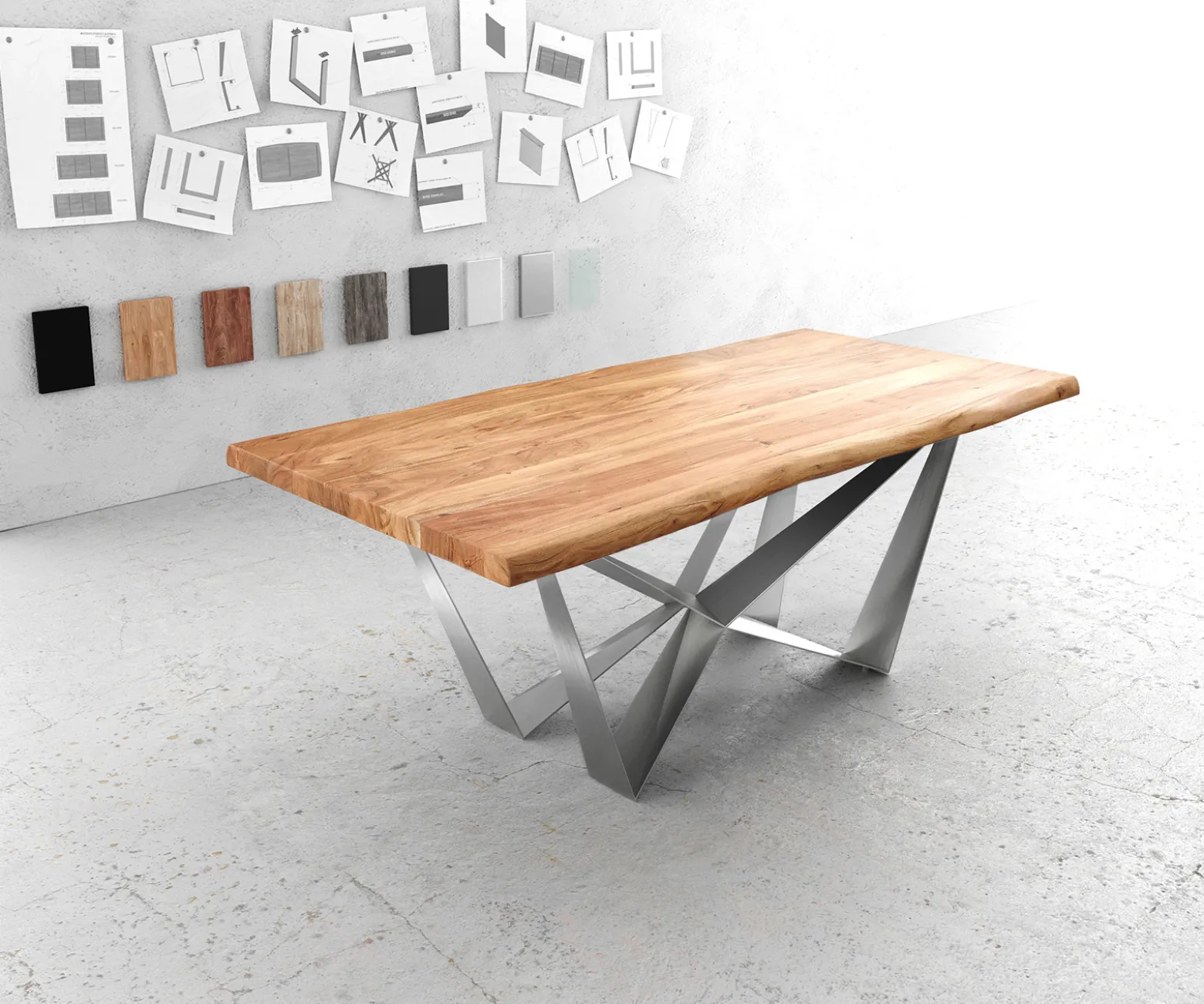 EsstischEdge 200x100 XL Akazie Natur Spider Flachstahl Edelstahl Live- Sofort versandfertig
