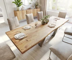 EsstischEdge 280x100 XL Akazie Natur Spider Flachstahl Edelstahl Live- Sofort versandfertig
