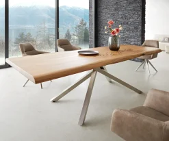 EsstischEdge 260x100 XL Akazie Natur Kreuzgestell Rechteck Edelstahl Live- Sofort versandfertig