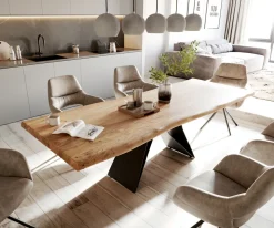 EsstischEdge 260x100 XL Akazie Natur V-Gestell Flachstahl Schwarz Live- Sofort versandfertig