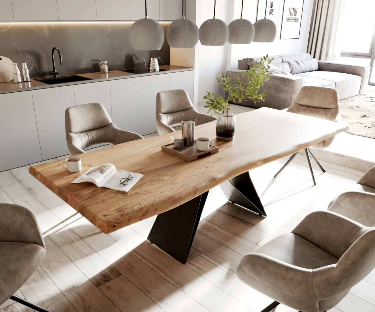 EsstischEdge 260x100 XL Akazie Natur V-Gestell Flachstahl Schwarz Live- Sofort versandfertig