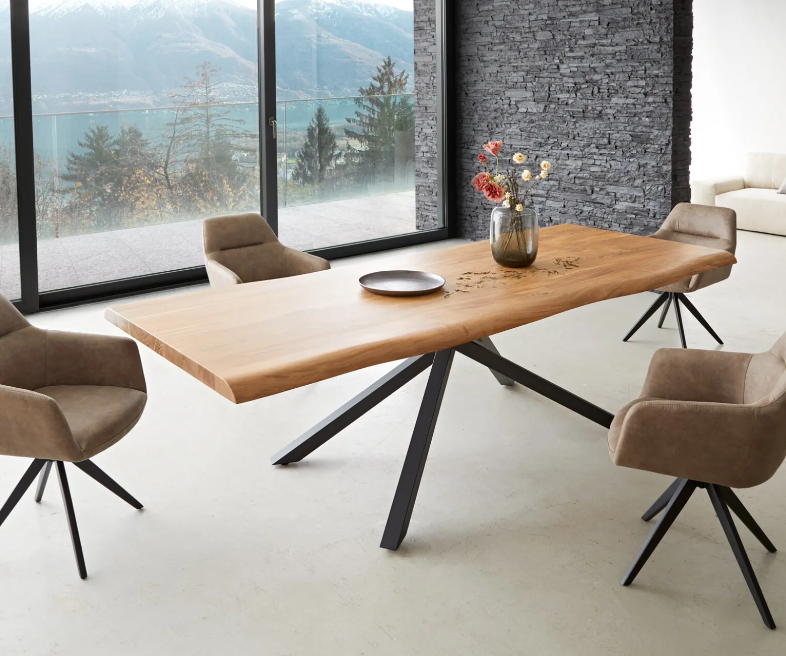 EsstischEdge 260x100 XL Akazie Natur Kreuzgestell Rechteck Schwarz Live- Sofort versandfertig