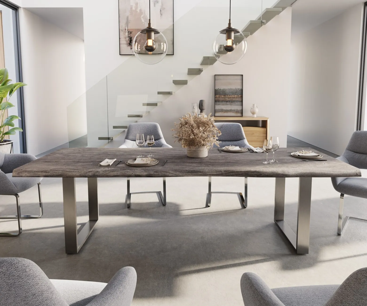 EsstischEdge 260x100 XL Akazie Platin Edelstahl Schmal Live- Sofort versandfertig