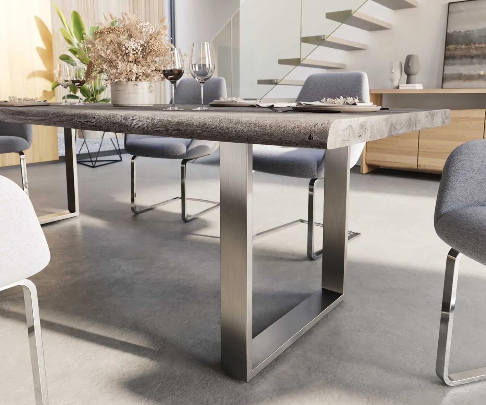 EsstischEdge 260x100 XL Akazie Platin Edelstahl Schmal Live- Sofort versandfertig
