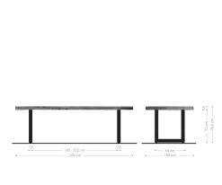EsstischEdge 260x100 XL Akazie Platin Edelstahl Breit Live- Sofort versandfertig