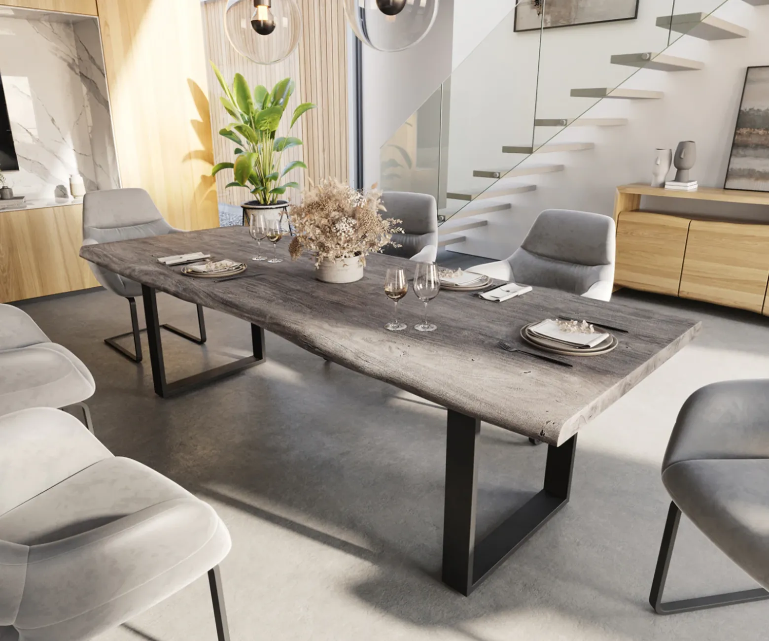 EsstischEdge 260x100 XL Akazie Platin Metall Schmal schwarz Live- Sofort versandfertig