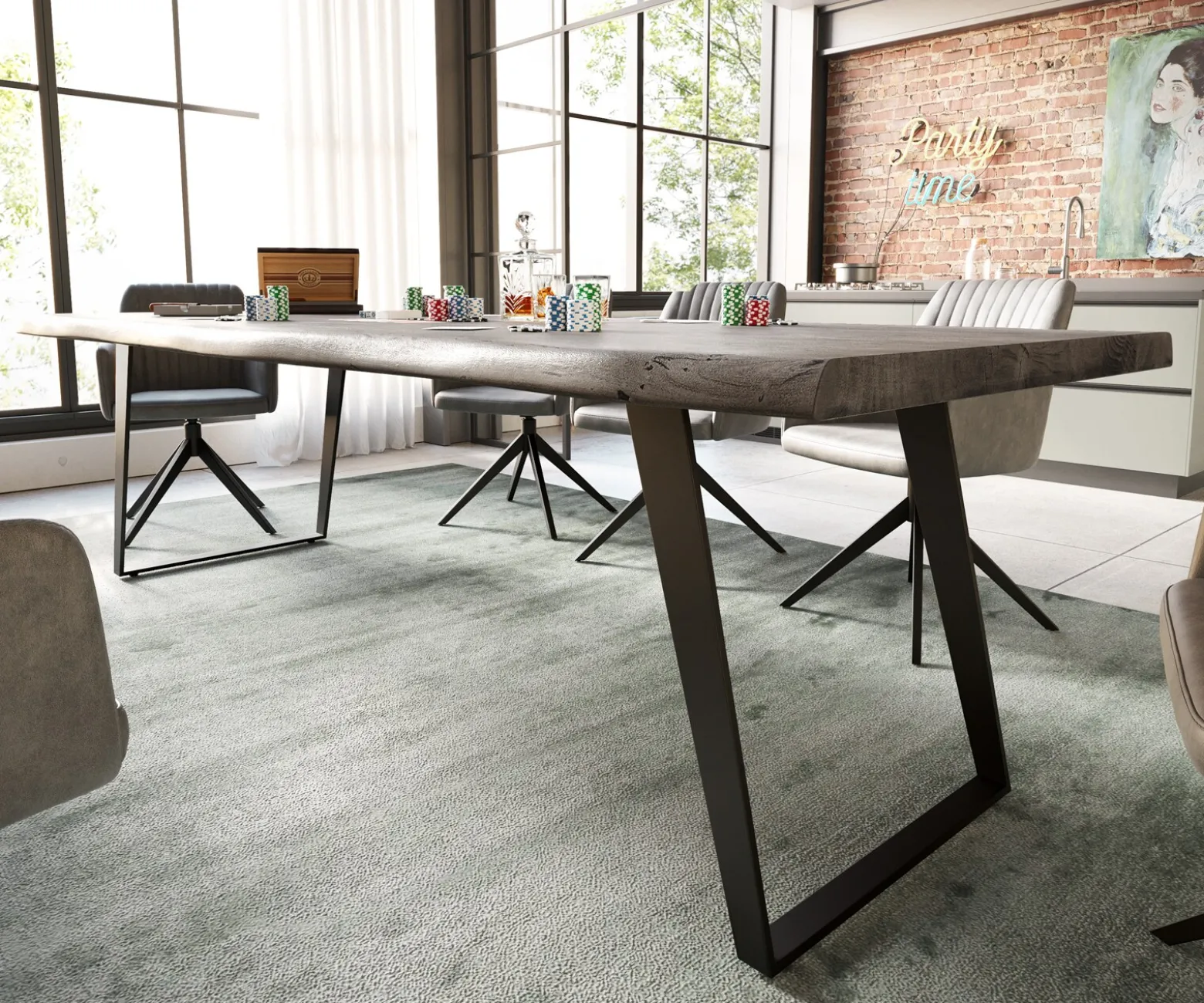 EsstischEdge 260x100 XL Akazie Platin Metall Schräg Schwarz Live- Sofort versandfertig