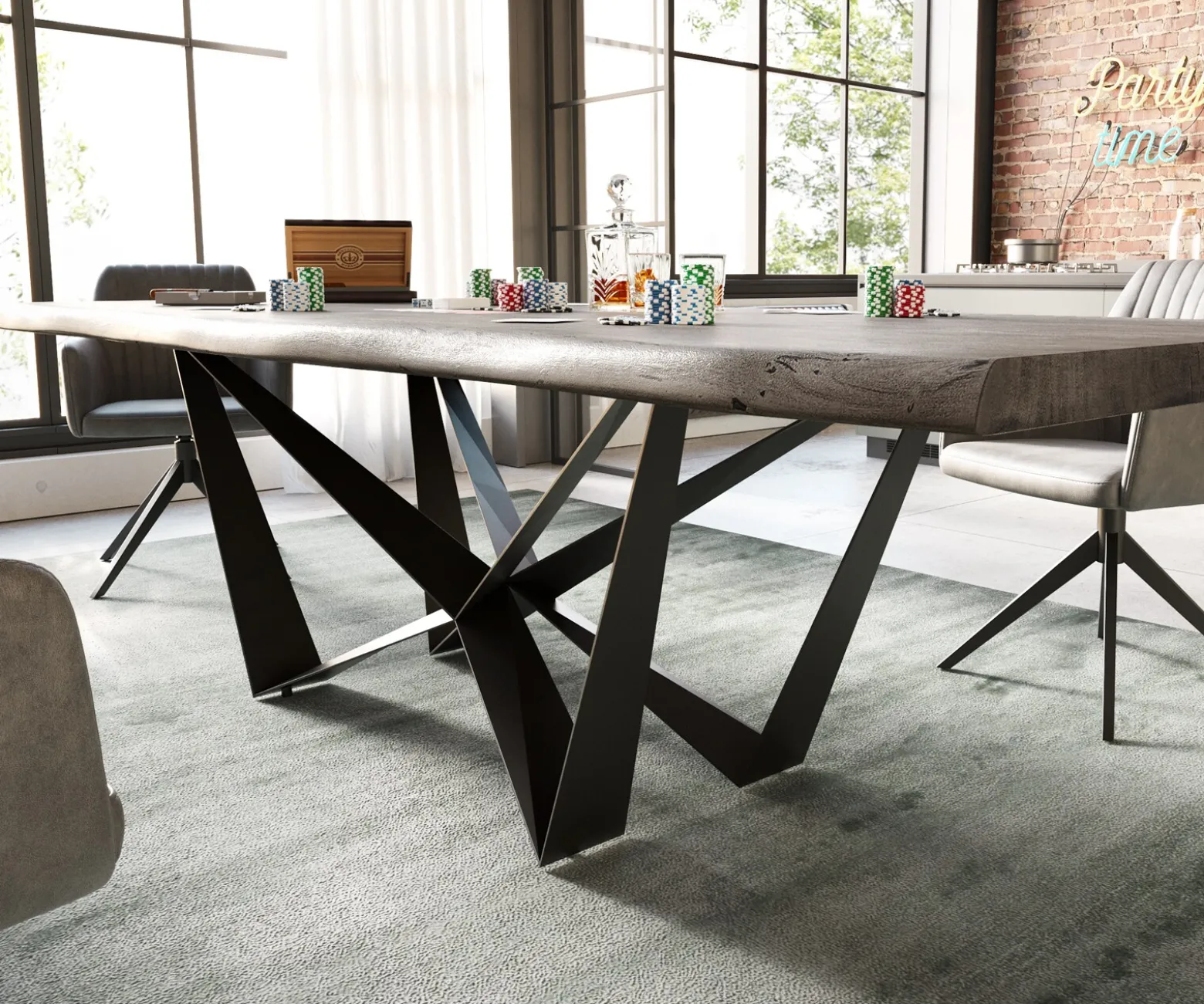 EsstischEdge 260x100 XL Akazie Platin Spider Flachstahl Schwarz Live- Sofort versandfertig