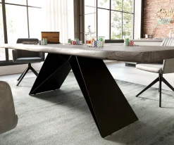 EsstischEdge 260x100 XL Akazie Platin V-Gestell Flachstahl Schwarz Live- Sofort versandfertig