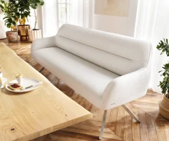 EsszimmerbankTaya-Flex 200 cm Bouclé Creme-Weiß Kreuzgestell kantig Edelstahl Taschenfederkern Sofort versandfertig
