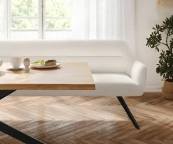 EsszimmerbankTaya-Flex 200 cm Bouclé Creme-Weiß Kreuzgestell kantig Schwarz Taschenfederkern Sofort versandfertig