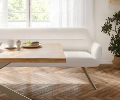 EsszimmerbankTaya-Flex 200 cm Bouclé Creme-Weiß Kreuzgestell kantig Effektfinish Titan Taschenfederkern Sofort versandfertig