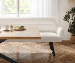EsszimmerbankTaya-Flex 300 cm Bouclé Creme-Weiß Kufengestell flach Schwarz Taschenfederkern Sofort versandfertig