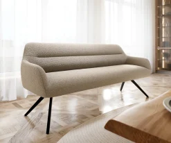 EsszimmerbankTaya-Flex 200 cm Bouclé Schlamm Kreuzgestell kantig Schwarz Taschenfederkern Sofort versandfertig