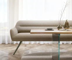 EsszimmerbankTaya-Flex 200 cm Bouclé Schlamm Kreuzgestell kantig Effektfinish Titan Taschenfederkern Sofort versandfertig