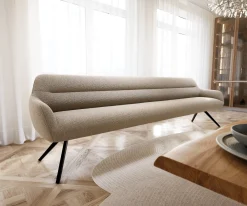 EsszimmerbankTaya-Flex 300 cm Bouclé Schlamm Kreuzgestell kantig Schwarz Taschenfederkern Sofort versandfertig