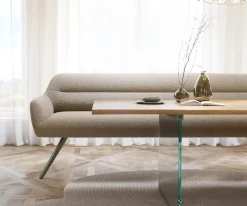 EsszimmerbankTaya-Flex 300 cm Bouclé Schlamm Kreuzgestell kantig Effektfinish Titan Taschenfederkern Sofort versandfertig