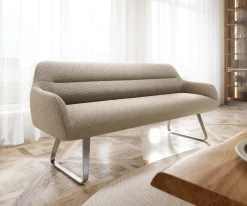EsszimmerbankTaya-Flex 200 cm Bouclé Schlamm Kufengestell flach Edelstahl Taschenfederkern Sofort versandfertig
