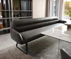 EsszimmerbankTaya-Flex 300 cm Mikrofaser Anthrazit Vintage Kufengestell flach Schwarz Taschenfederkern Sofort versandfertig