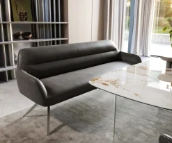 EsszimmerbankTaya-Flex 200 cm Mikrofaser Anthrazit Vintage Kreuzgestell kantig Edelstahl Taschenfederkern Sofort versandfertig
