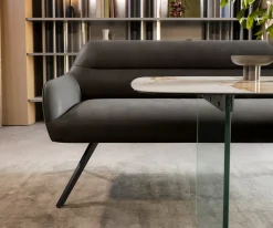 EsszimmerbankTaya-Flex 300 cm Mikrofaser Anthrazit Vintage Kreuzgestell kantig Schwarz Taschenfederkern Sofort versandfertig