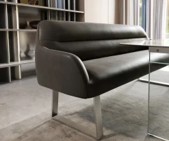 EsszimmerbankTaya-Flex 200 cm Mikrofaser Anthrazit Vintage Kufengestell kantig Edelstahl Taschenfederkern Versandfertig ca. 12.02.27