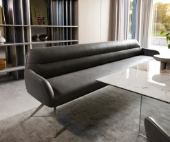 EsszimmerbankTaya-Flex 300 cm Mikrofaser Anthrazit Vintage Kreuzgestell kantig Effektfinish Titan Taschenfederkern Sofort versandfertig