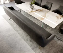 EsszimmerbankTaya-Flex 300 cm Mikrofaser Anthrazit Vintage Kufengestell flach Effektfinish Titan Taschenfederkern Sofort versandfertig