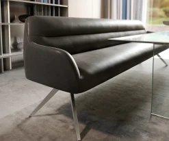EsszimmerbankTaya-Flex 300 cm Mikrofaser Anthrazit Vintage Kreuzgestell kantig Edelstahl Taschenfederkern Sofort versandfertig