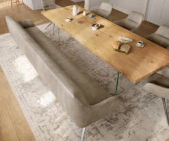 EsszimmerbankTaya-Flex 300 cm Mikrofaser Beige Vintage Kreuzgestell kantig Edelstahl Taschenfederkern Sofort versandfertig