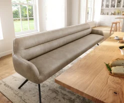 EsszimmerbankTaya-Flex 300 cm Mikrofaser Beige Vintage Kreuzgestell kantig Schwarz Taschenfederkern Sofort versandfertig