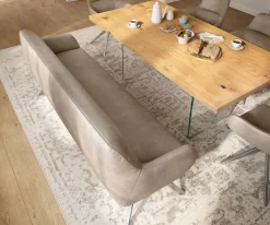 EsszimmerbankTaya-Flex 200 cm Mikrofaser Beige Vintage Kreuzgestell kantig Edelstahl Taschenfederkern Sofort versandfertig